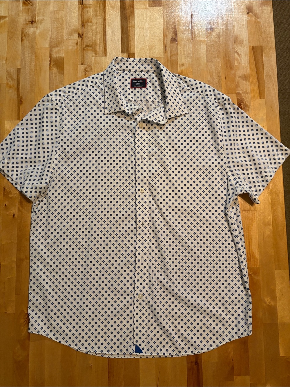 Untuckit Short Sleeve Blue Diamond-Print Dress Shirt